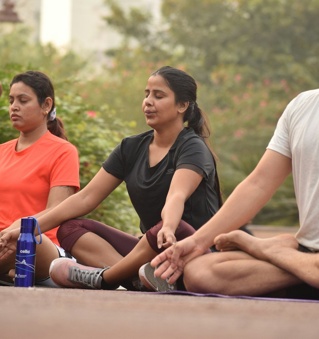 A peaceful yoga session taking place on a scenic mountain terrace.